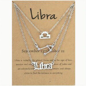 🍏50% OFF/3+...♎ 3-piece zodiac Libra link chain necklace set (Silver tone)